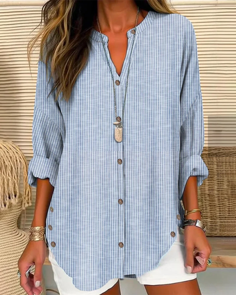 Sisa - Stylish and trendy V-neck top with stripes