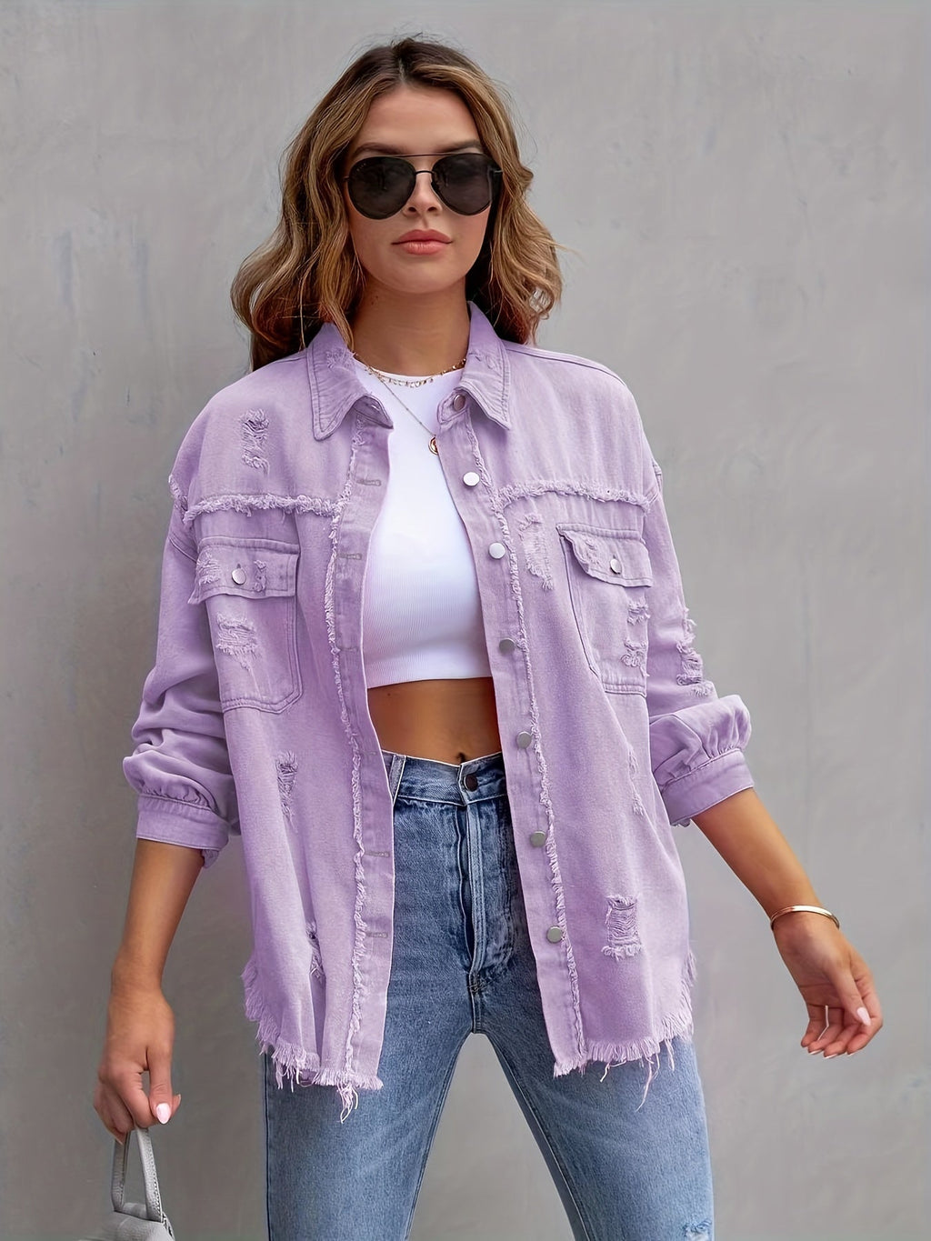 Alicia - Ripped oversized denim jacket