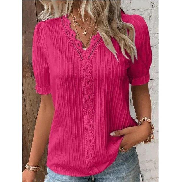 Linde - Short sleeve blouse with lace
