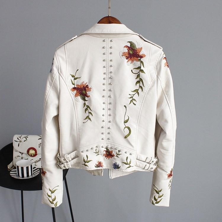 Vera - Floral leather jacket with handmade details