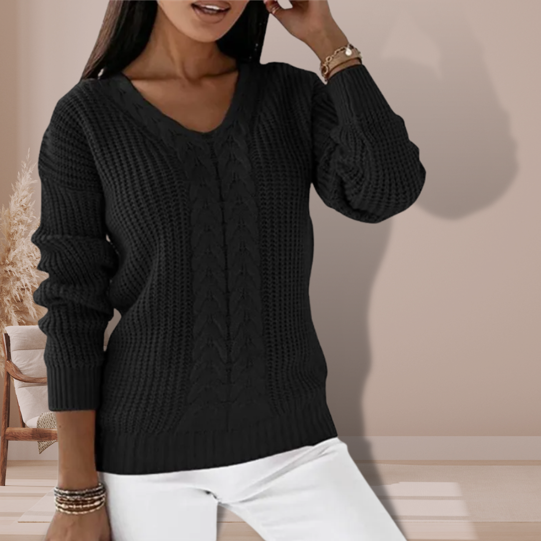 Ellah - Cable knit sweater with V-neckline