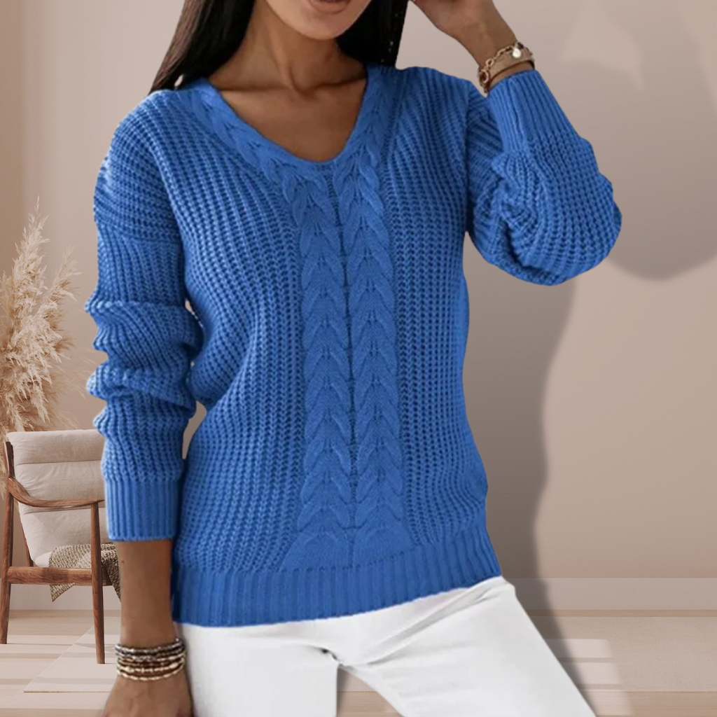 Ellah - Cable knit sweater with V-neckline