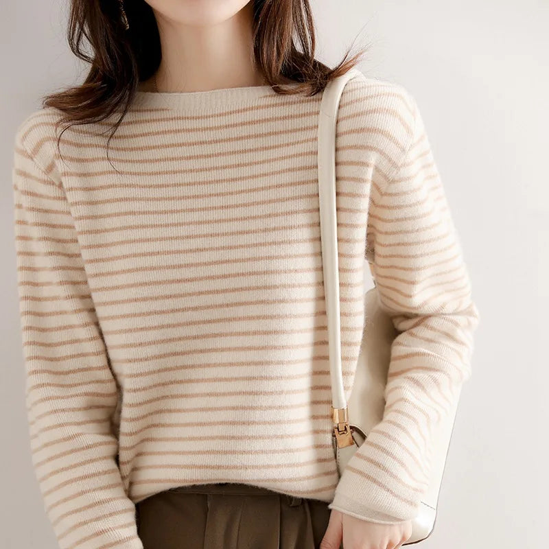 Stella O-Neck Striped Sweater - Retro Elegance