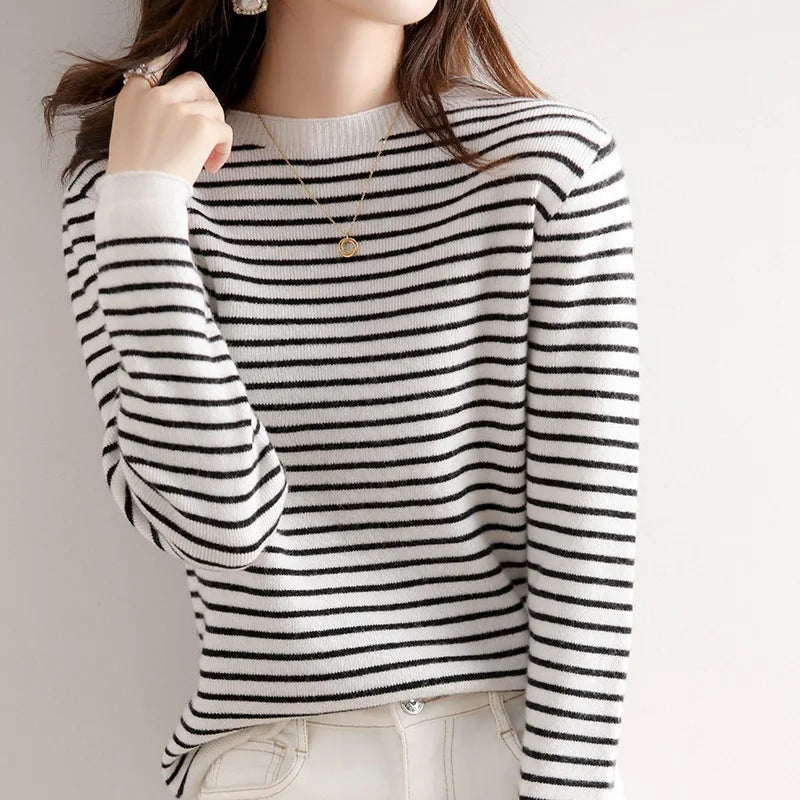 Stella O-Neck Striped Sweater - Retro Elegance