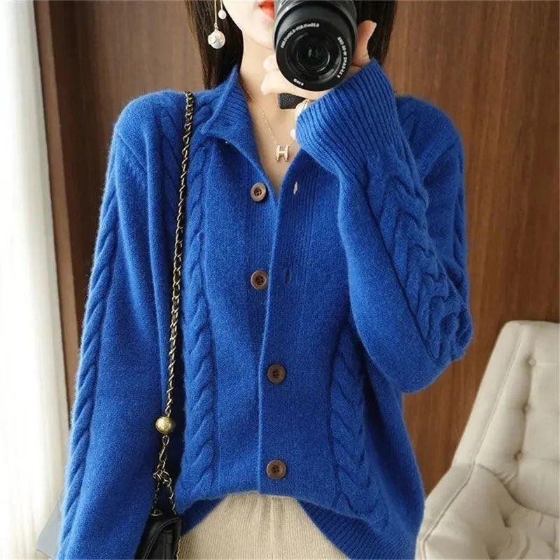 Hannah Half High Collar Twists Knitted Cardigan