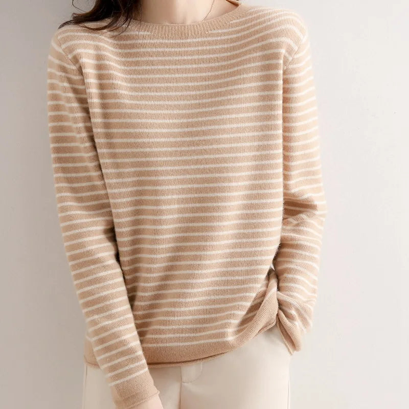 Stella O-Neck Striped Sweater - Retro Elegance