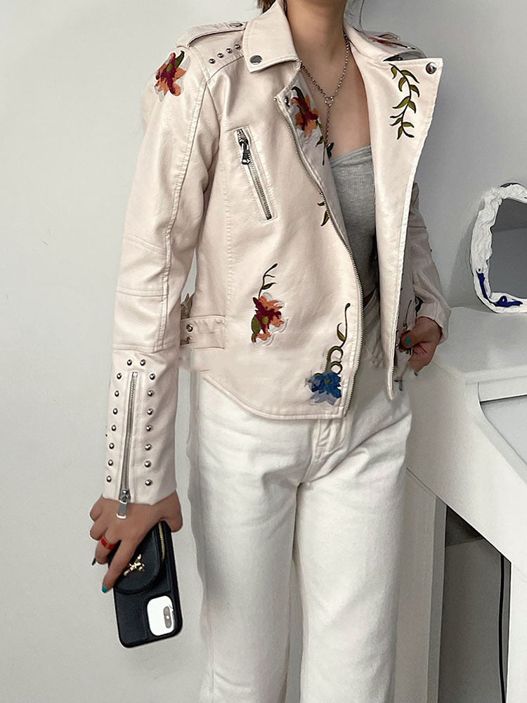Vera - Floral leather jacket with handmade details
