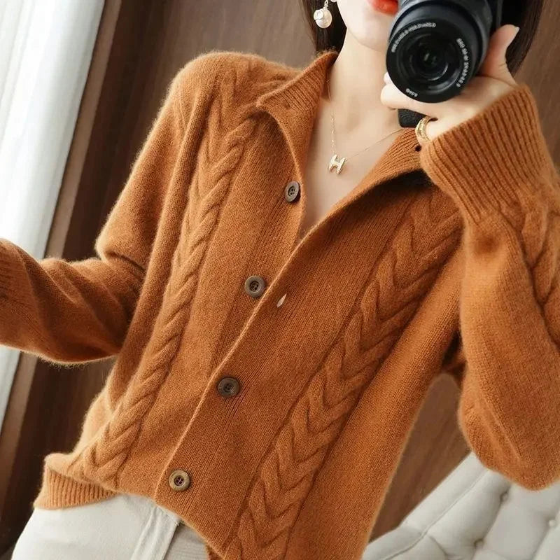 Hannah Half High Collar Twists Knitted Cardigan