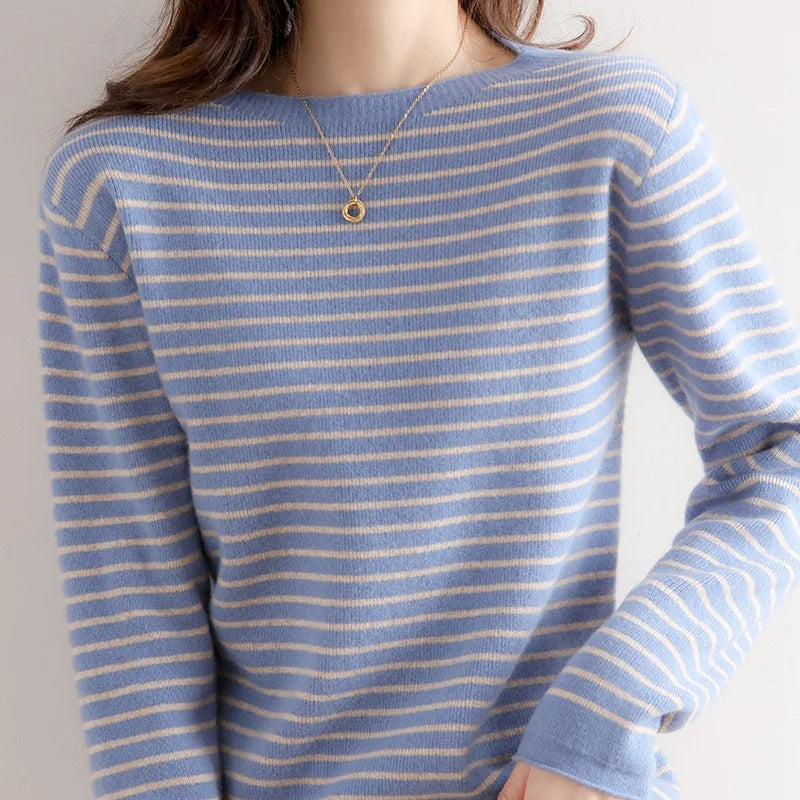 Stella O-Neck Striped Sweater - Retro Elegance