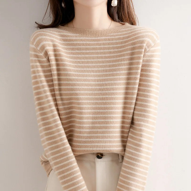 Stella O-Neck Striped Sweater - Retro Elegance