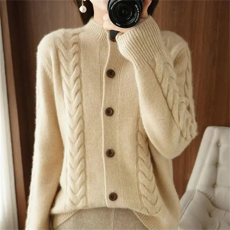 Hannah Half High Collar Twists Knitted Cardigan