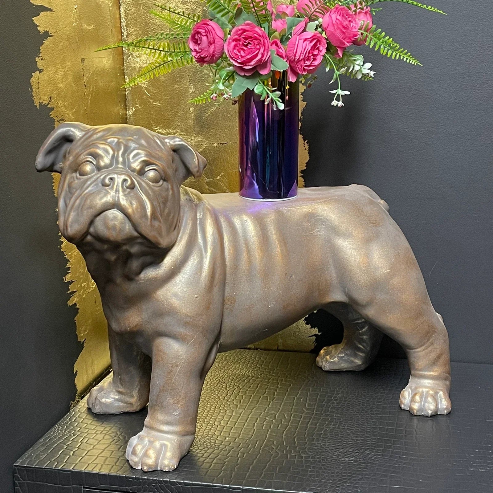 Stately Bronze Bulldog Plant Pedestal